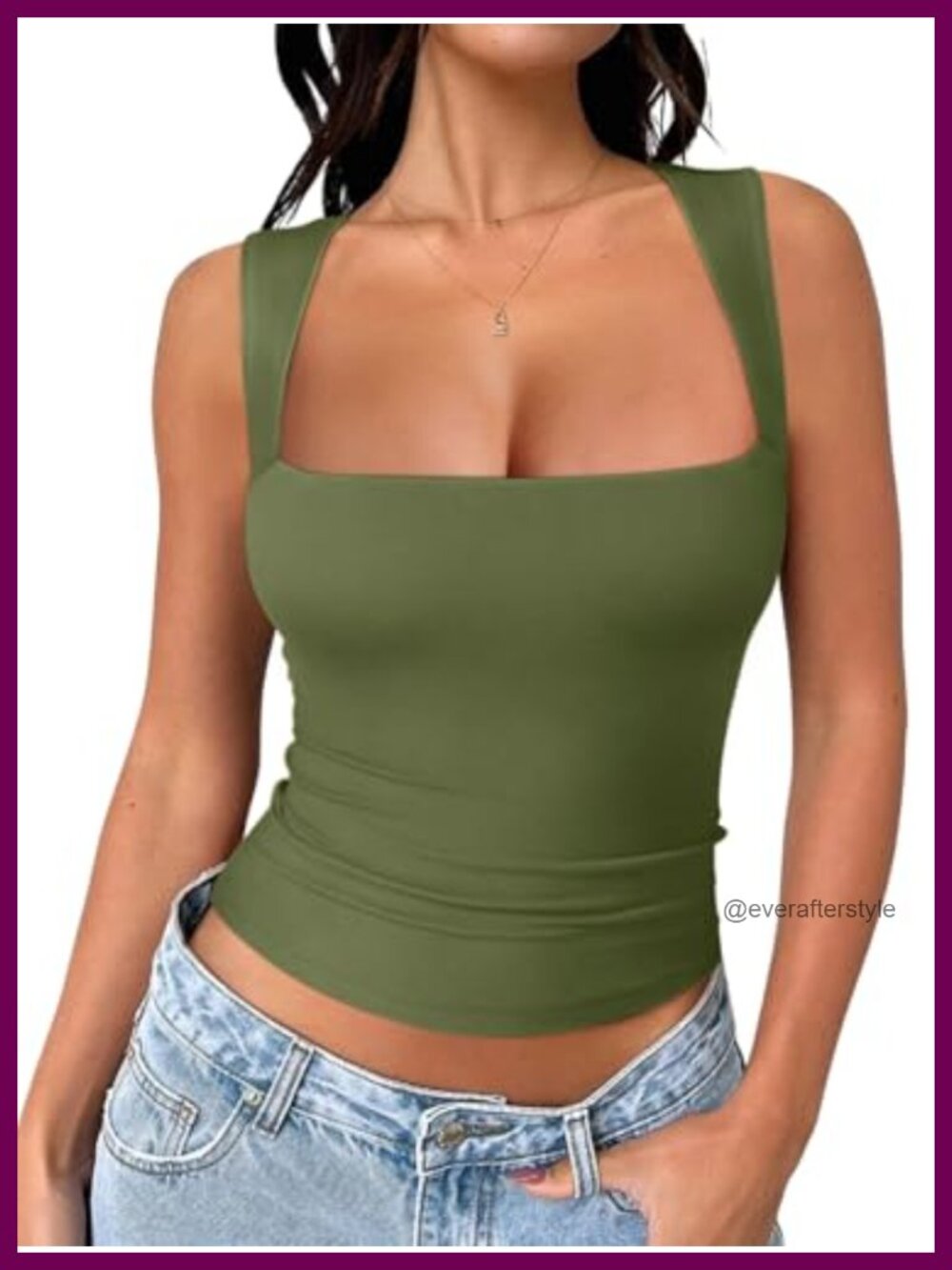REORIA Butsmooth Square Neck Double Lined Crop Tank Top